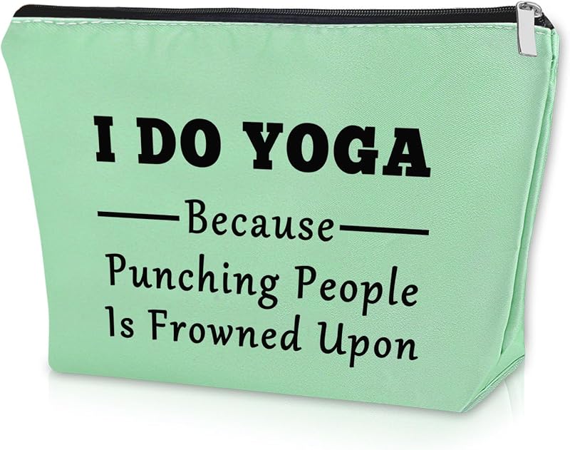 Necessaire Sazuwu verde com estampa temática de yoga e zíper