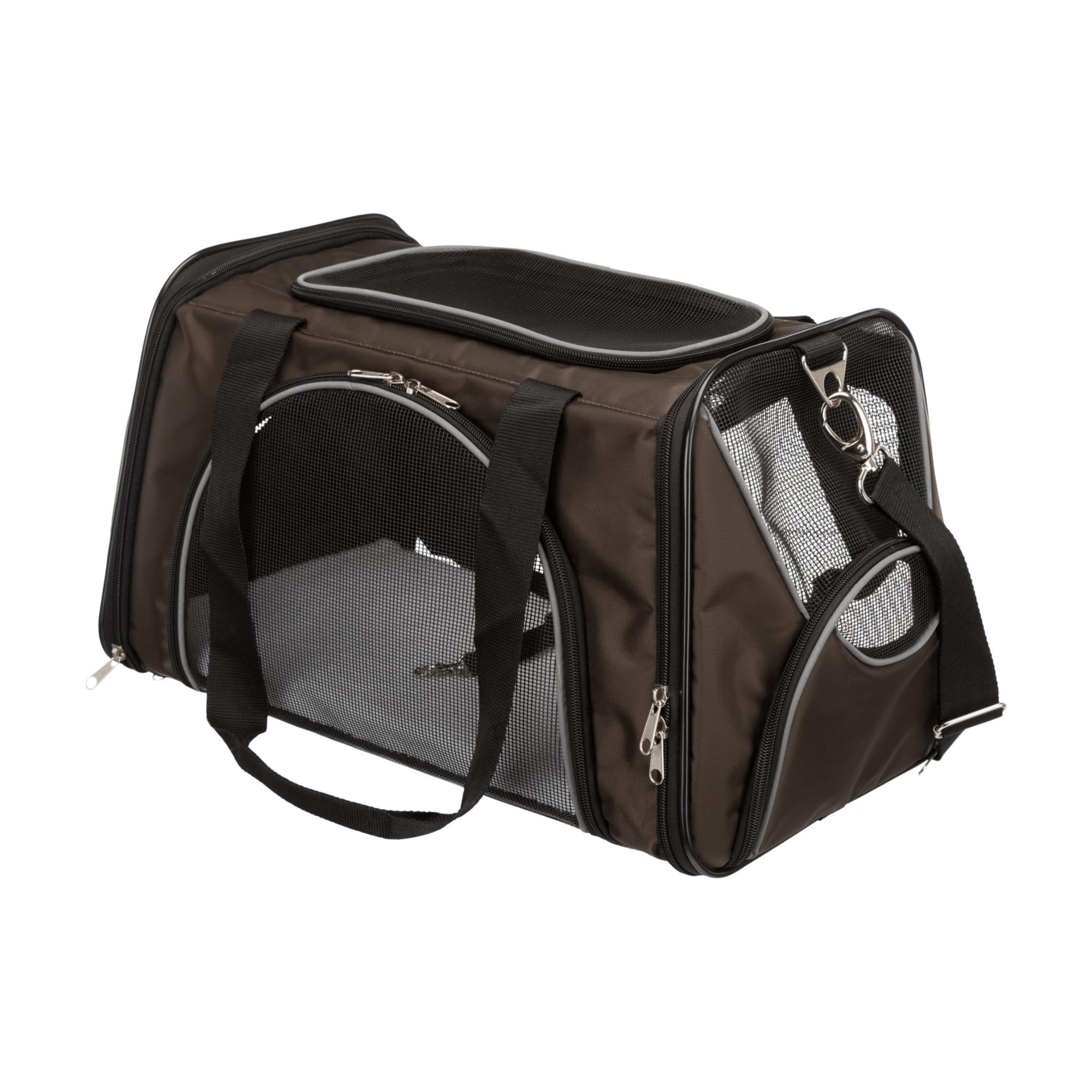 TRIXIE Hunde-Tasche Joe - Öffnungen vorne und oben - abnehmbarer Schulterriemen - integrierter Kurzleine - gepolsterte Bodenplatte - reflektierende Elemente - 28 × 28 × 47 cm - bis 10 kg - 28847