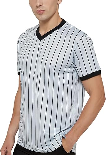 TopTie Camiseta de árbitro de baloncesto, oficiales, camiseta de rendimiento con cuello en V gris con rayas negras