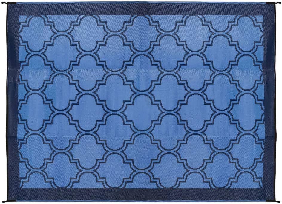 Camco 42876 6 x 9 Foot Reversible Blue Lattice Design Breathable Washable Portable Outdoor UV Coated Patio Mat Pad for Picnics, Camping, RV, Tiny Home