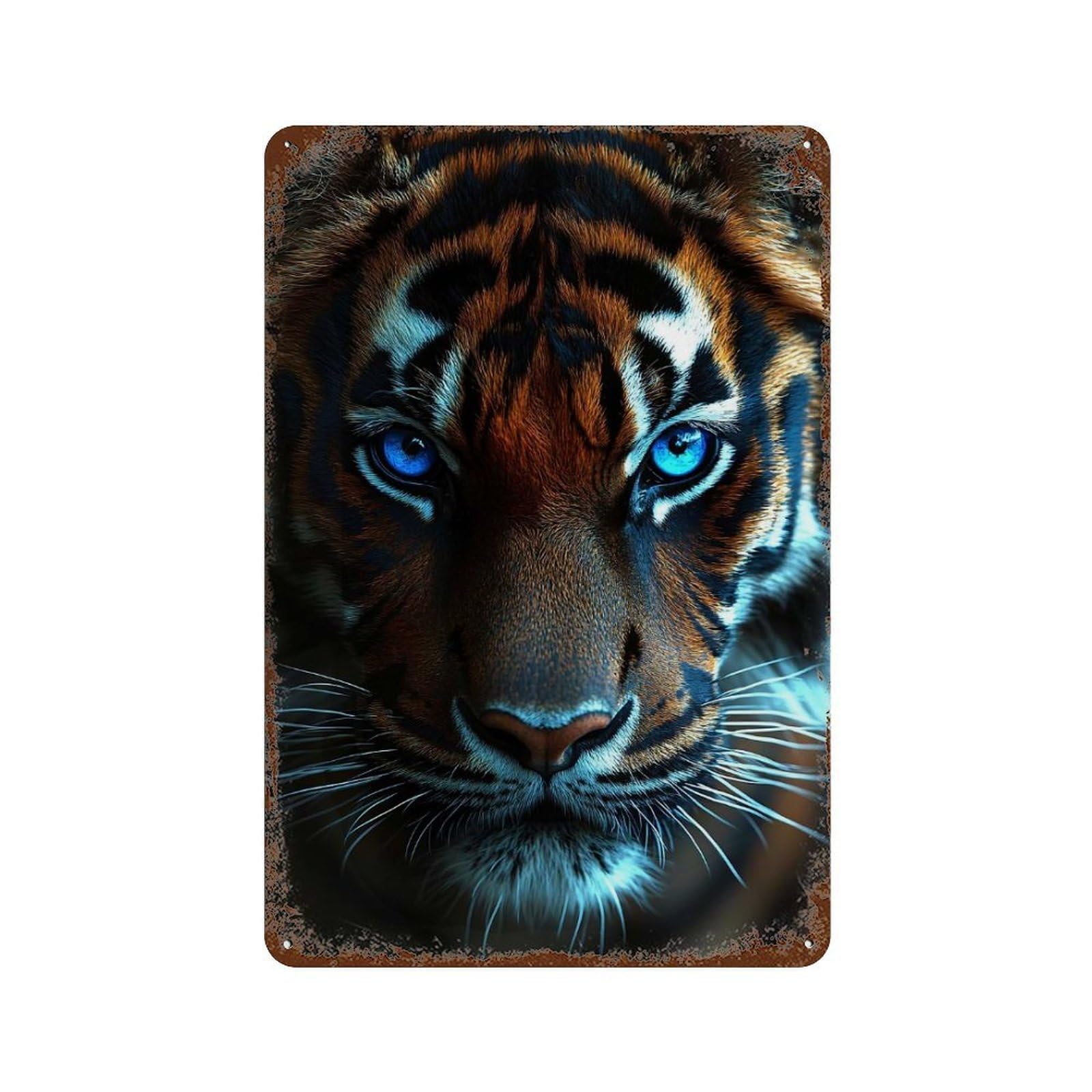 Tiger Portrait with Intense Blue Eyes 11.8"x7.9" Vintage Rust Metal Sign, Novelty Wall Decor for Living Room, Hallway And Home Decor