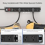 CRST 6 Outlet Heavy Duty Metal Power Strip with Switch, 15A/1875W, 15 FT | 1.7" Wide Spacing for Bulky Plugs, 2100J Surge Protector Mountable Power Strip for Garage, Workshop, Home, Office