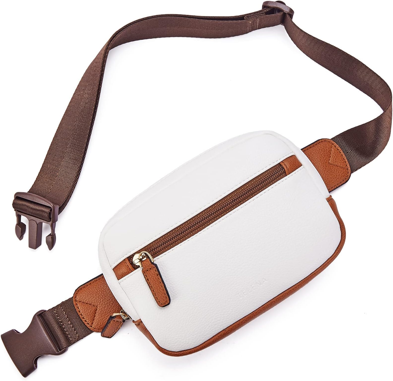 Telena Fanny Packs for Women Cross Body Bag Leather Belt Bag Fashionable Waist Bag with Adjustable Strap, 2-Beige Brown, One Size