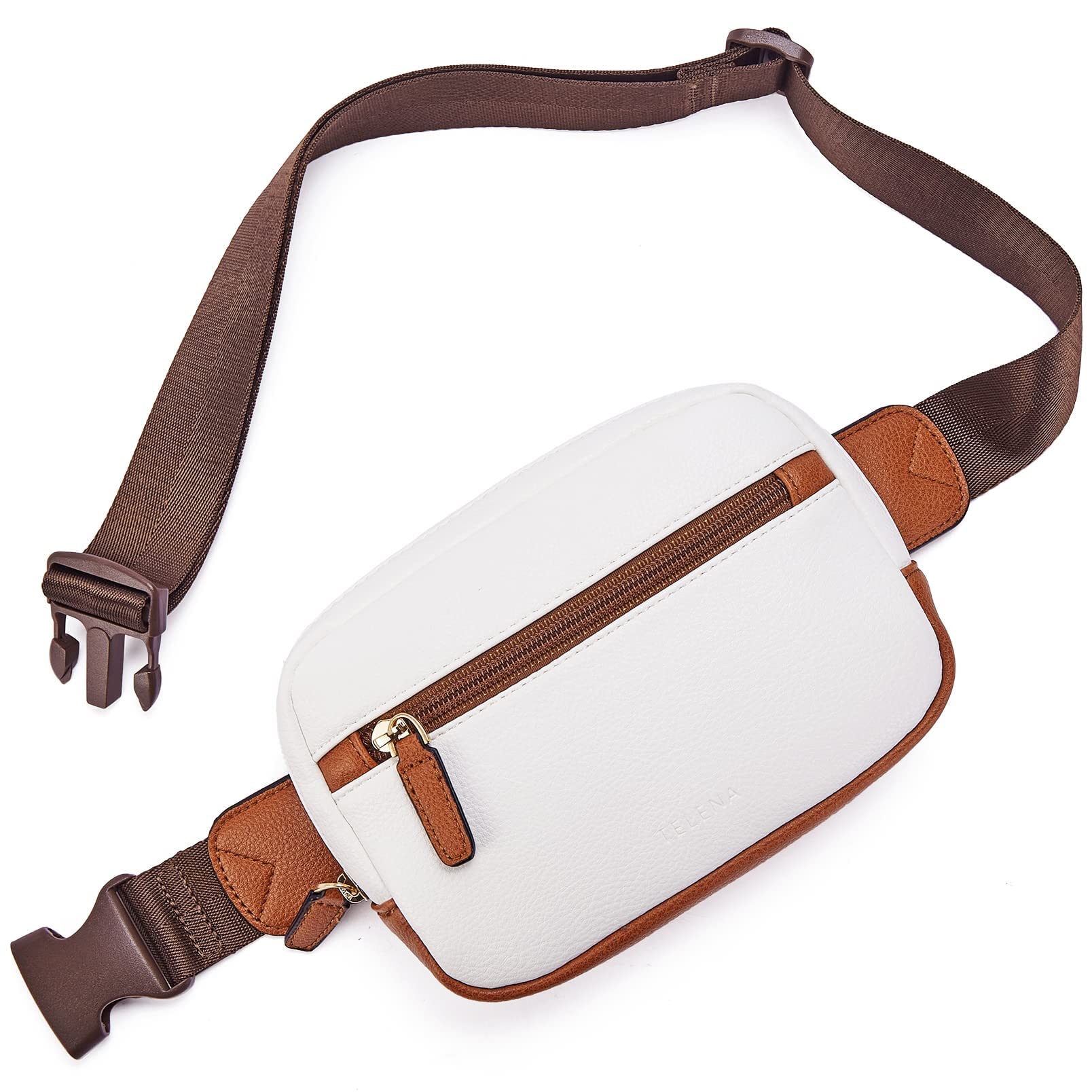 Telena Fanny Packs for Women Cross Body Bag Leather Belt Bag Fashionable Waist Bag with Adjustable Strap, 2-Beige Brown, One Size