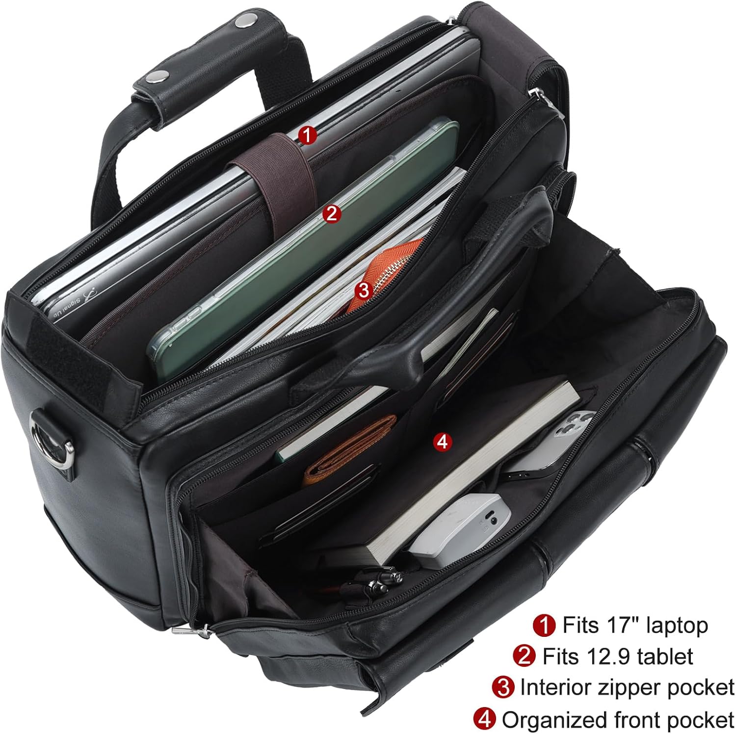 TIDING Full Grain Leather Briefcase For Men 17 Inch Laptop Case Business Travel Office Messenger Shoulder Bag - Image 5