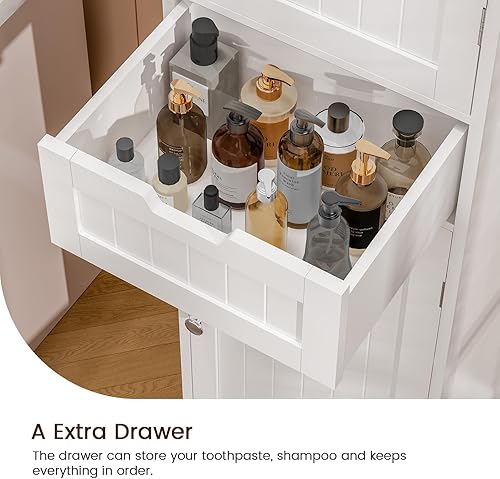 Miniatura 5 de Iwell Armario de baño de 67 pulgadas de alto, armario de almacenamiento con 2 puertas y 1 cajón, armarios de almacenamiento de baño con estantes
