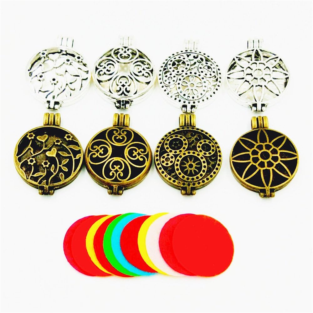 8PCS 30mm Vintage Silver Bronze Round Locket Essential Oil Aromatherapy Diffuser Charms Pendant Necklace CHLCF