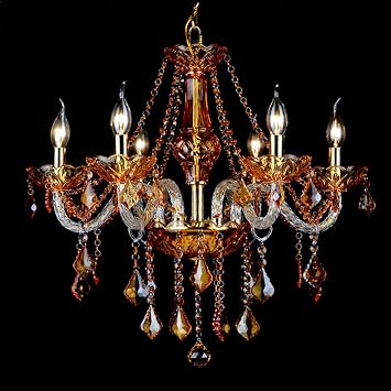 Modern Chandelier Elegant Hanging Lights Crystal Glass Pendat-Lighting Ceiling Light Fixtures Candle Candelabras Shape Pendant Ceiling Lighting 6 Heads with Lampshade,Brown 1