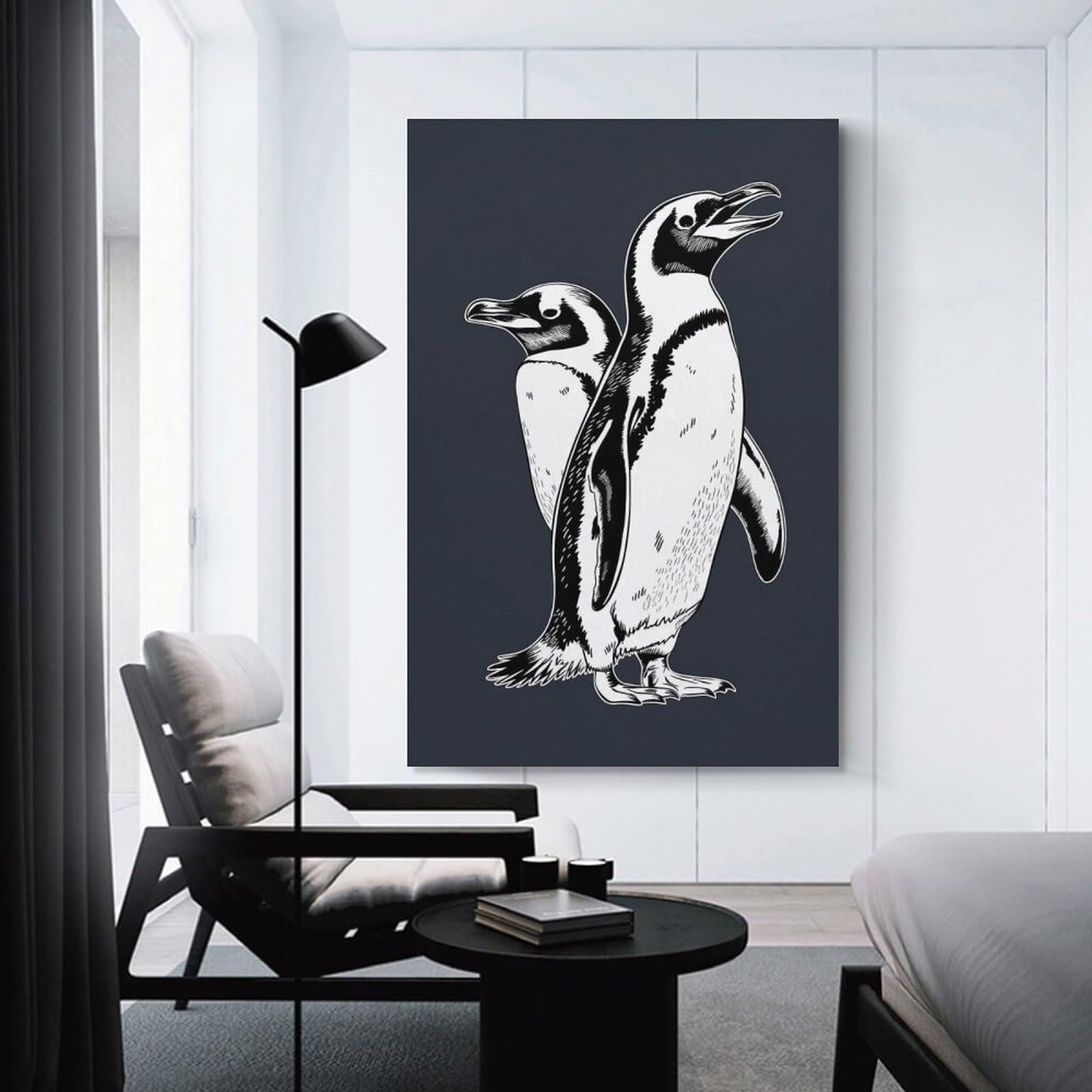 Junmoney Two Penguins Illustration Home Decor Wall Art, 20x30inch(50x75cm), for Wall Displays, Bedrooms Or Room Updates, Ideal for Building A Coordinated Art Wall