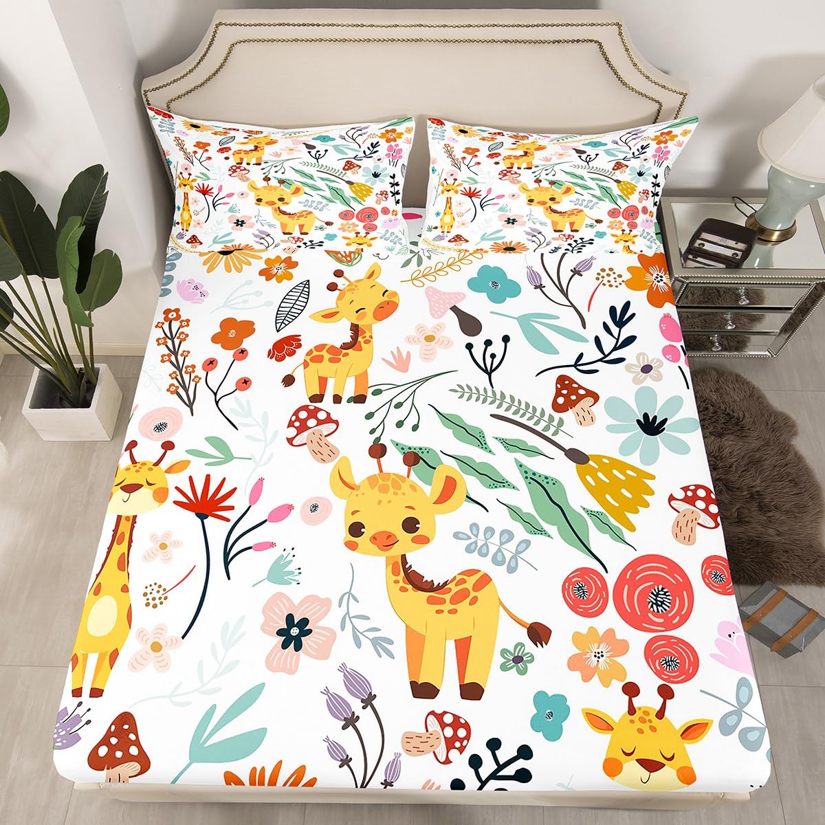 Lenzuolo Con Angoli 90x190 Giraffa Carina | Microfibra Morbida Per Letto Singolo | Biancheria Da Letto Design Per Ragazze - 2