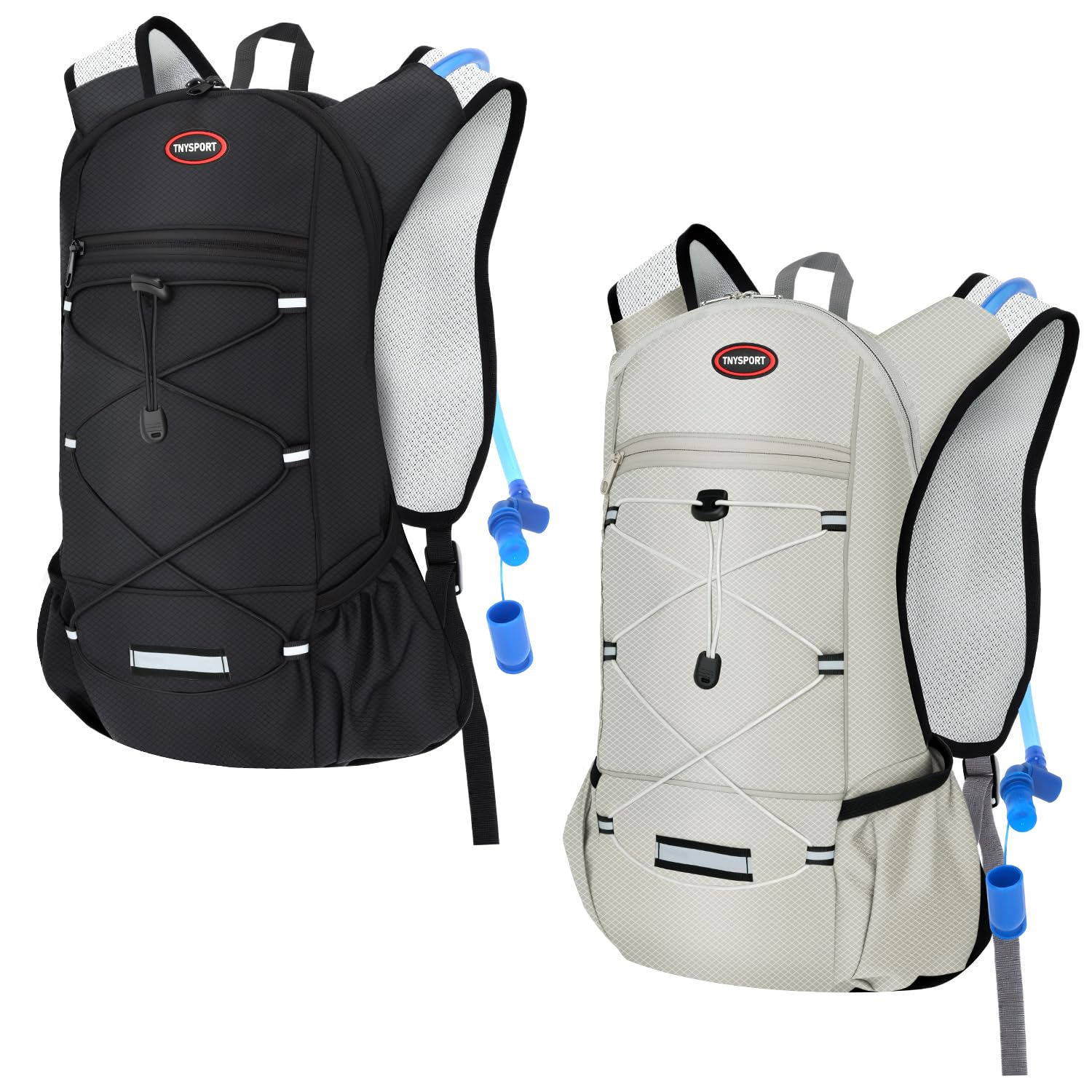 Mochila de hidratación con bolsa de agua de 2 L, paquete de 2, negro y gris