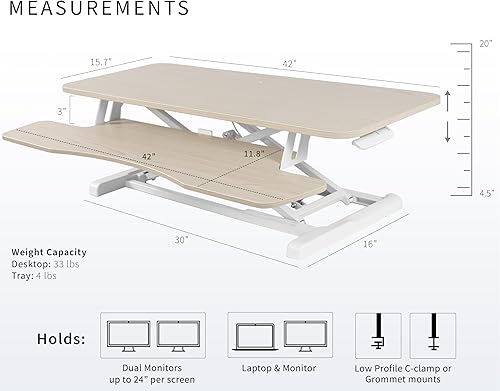 Miniatura 3 de VIVO DESK-V042KF Convertidor de escritorio, 42 pulgadas, serie K, elevador, altura ajustable, estación de trabajo, monitor dual y portátil, bandeja