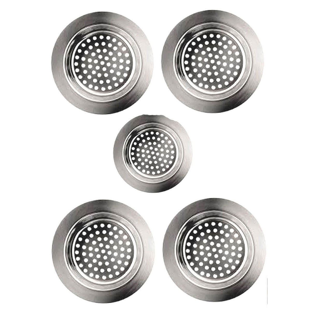 Knight Silver 5Pc Set Of Sink Strainer Hair Catcher Stopper Shower Drain Hole Filter Trap Chrome Plated