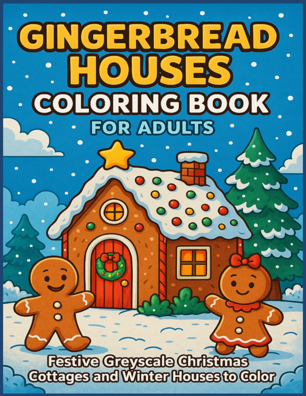 Gingerbread Houses Coloring Book for Adults: Festive Greyscale Christmas Cottages and Winter Houses to Color