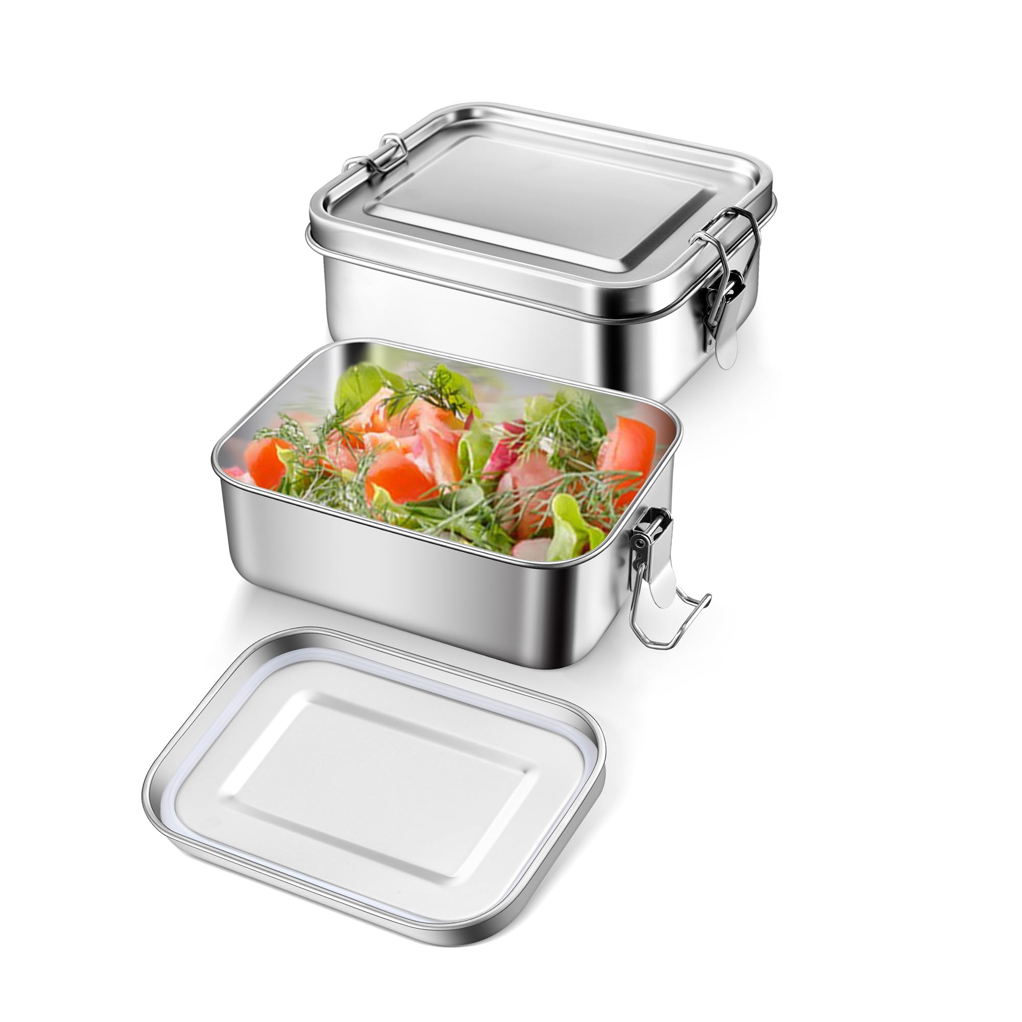 Photo 1 of *** DAMAGE TO THE BOX *** E-far 2 Pieces Stainless Steel Bento Box, Mini 550ml Metal Lunch Box, 18.6oz Leak-Proof Food Snack Container with Lids, Reusable Meal Storage for Camping Picnic Travel Work