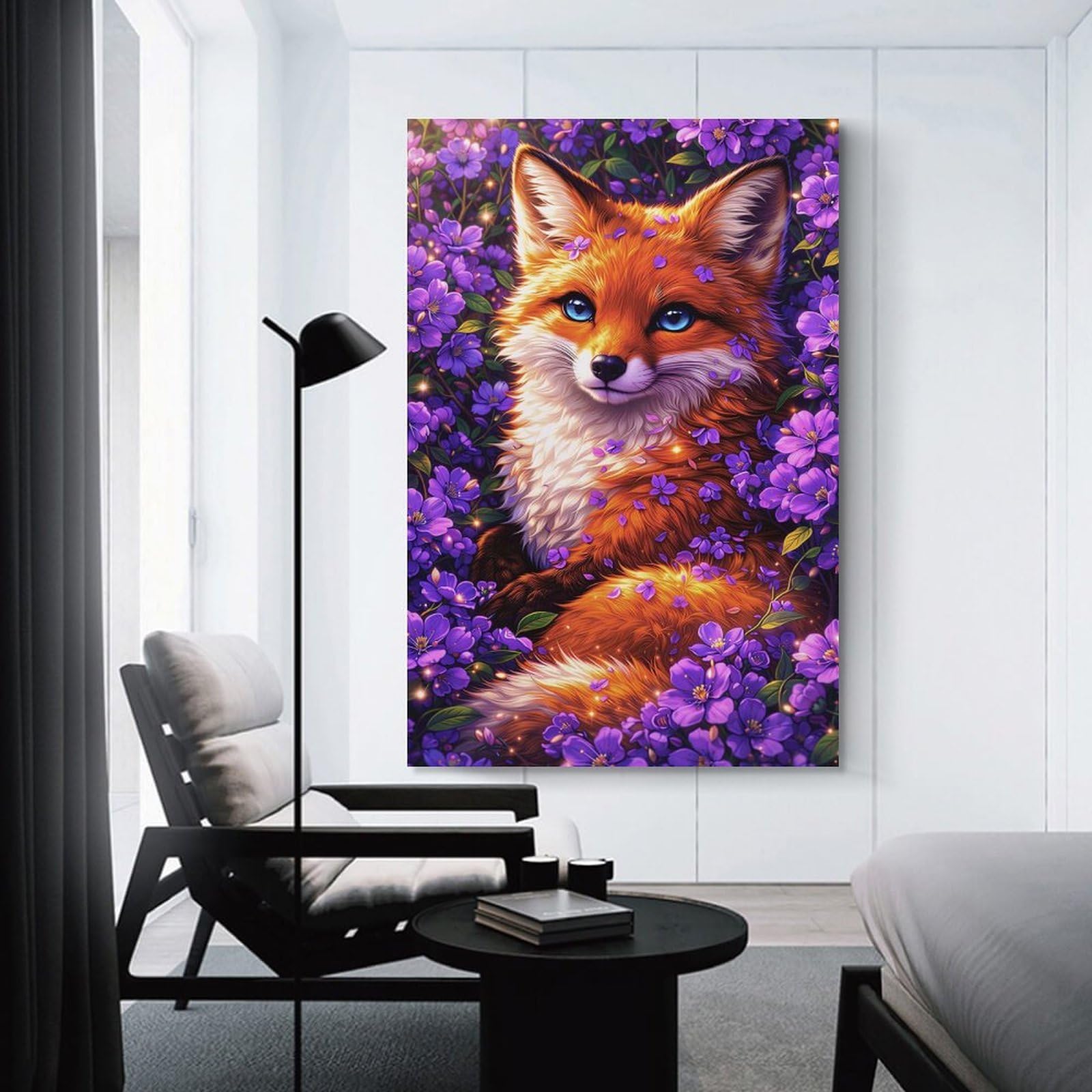 Junmoney Unframe-Style-3 Fox Among Lavender Blooms Decorative Wall Artwork, 20X30inch(50X75cm), For Home Lounge, Bedroom Or Reading Nook, Eye Catching Artwork For Blank Walls