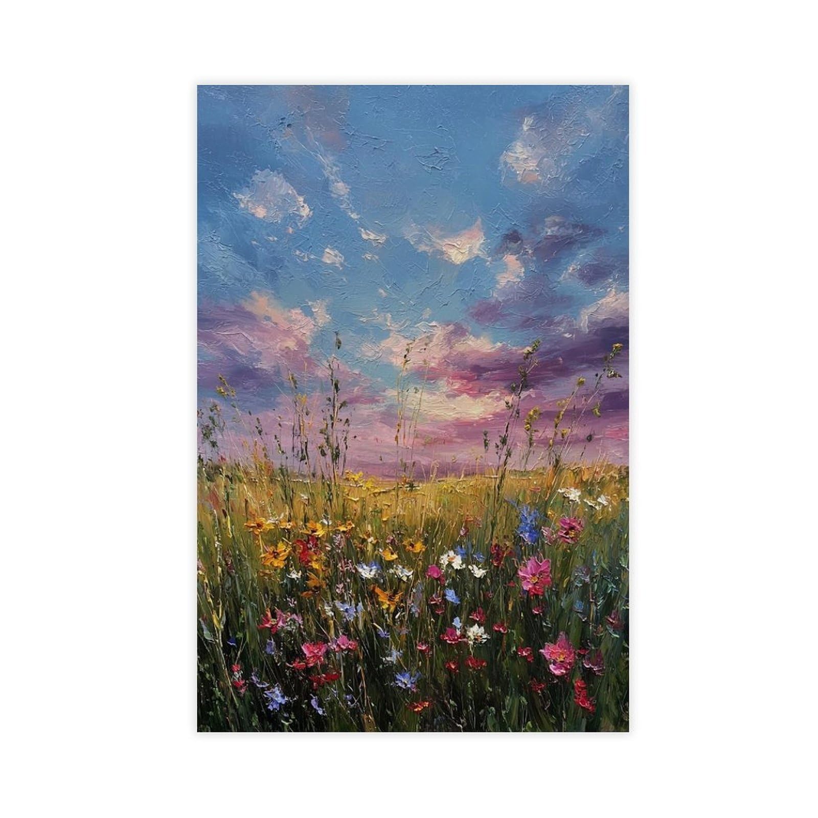 Bareronor Blue Sunset Wildflower Field Canvas Poster Bedroom Decor Landscape Office Room Decor Gift 24" L X 36" W
