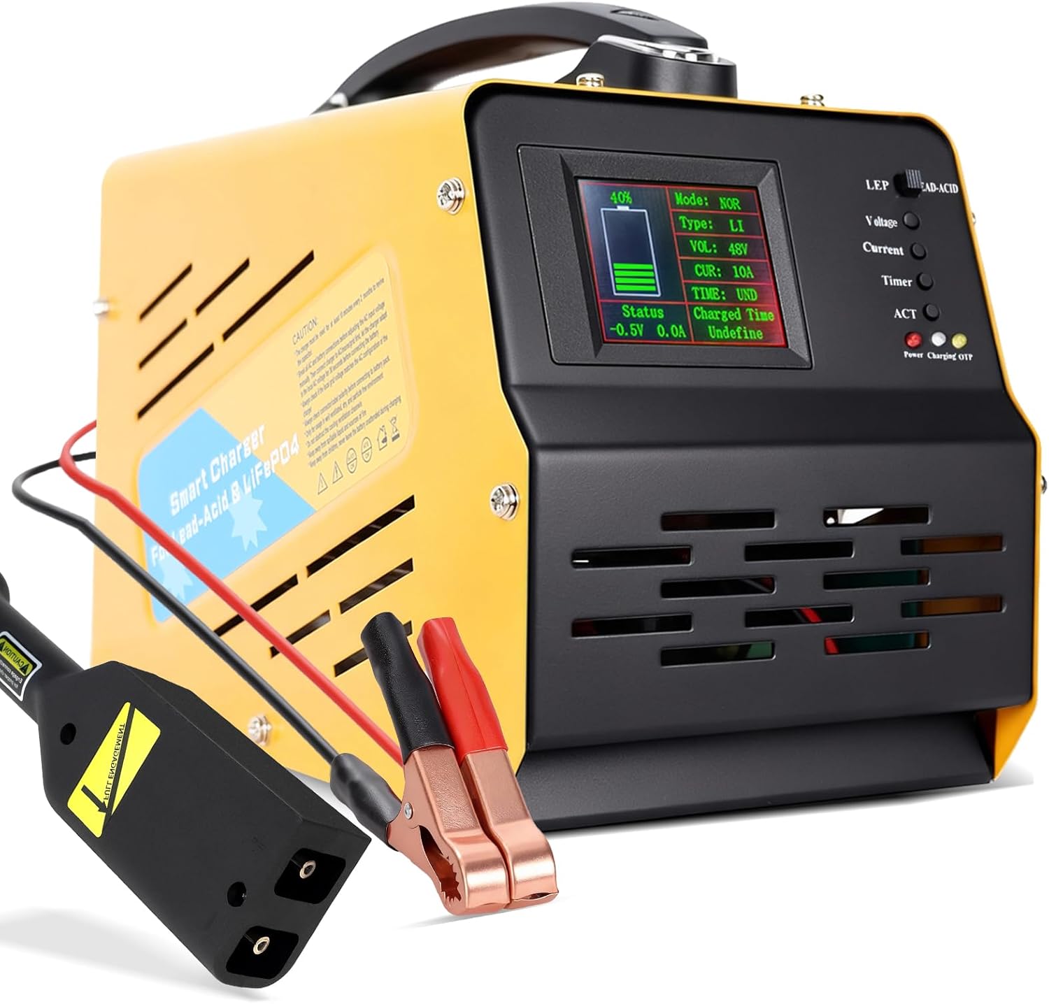 Upgrade Adjustable Battery Charger 12V-48V, Activate Over-Discharged Battery, with D Style Plug and Cable Clamps, Compatible with EZGO TXT and Lead-Acid LiFePO4 Lithium Battery