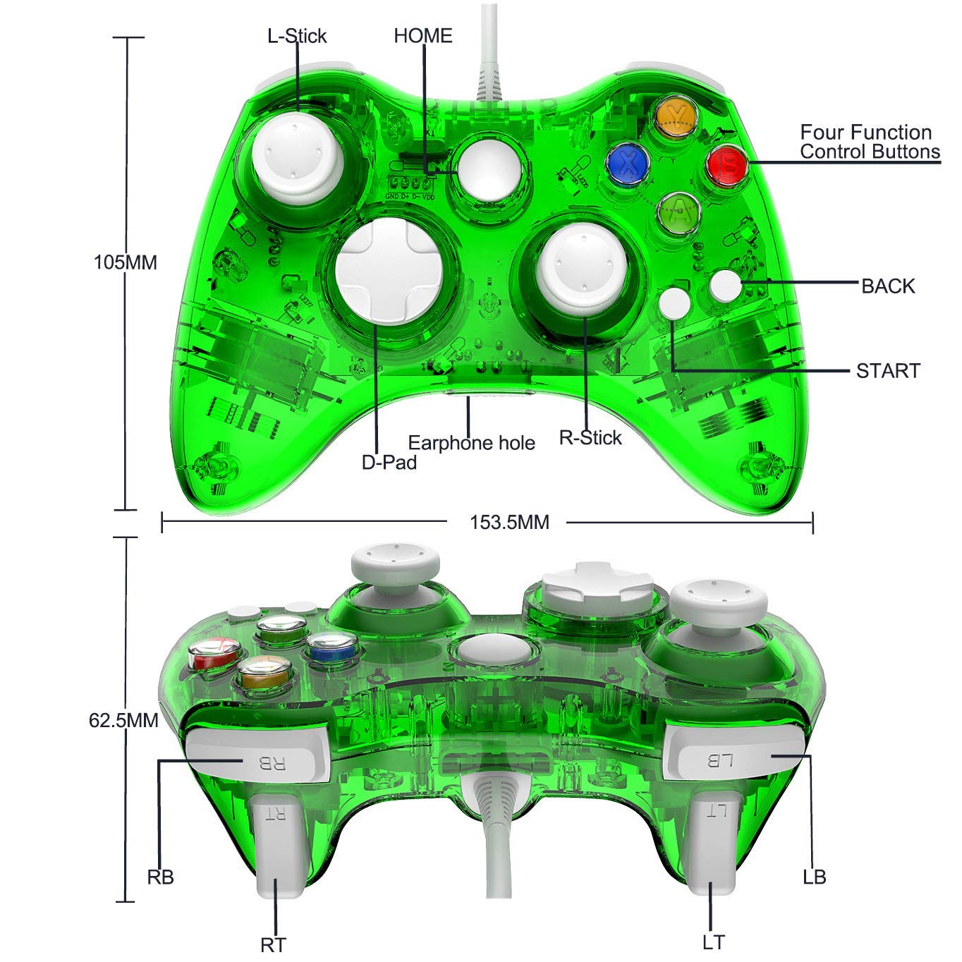 Wired 360 Controller Dual Vibrator Wired Gamepad Gaming Joypad, Green - PAWHITS (Renewed)