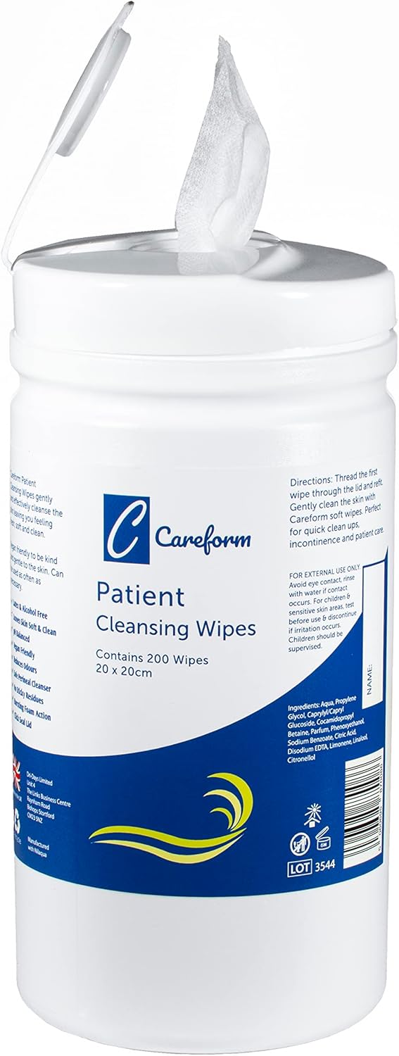 Careform Large Adult Patient Cleansing Wet Wipes 200 Wipes in Handy Dispensing Canister