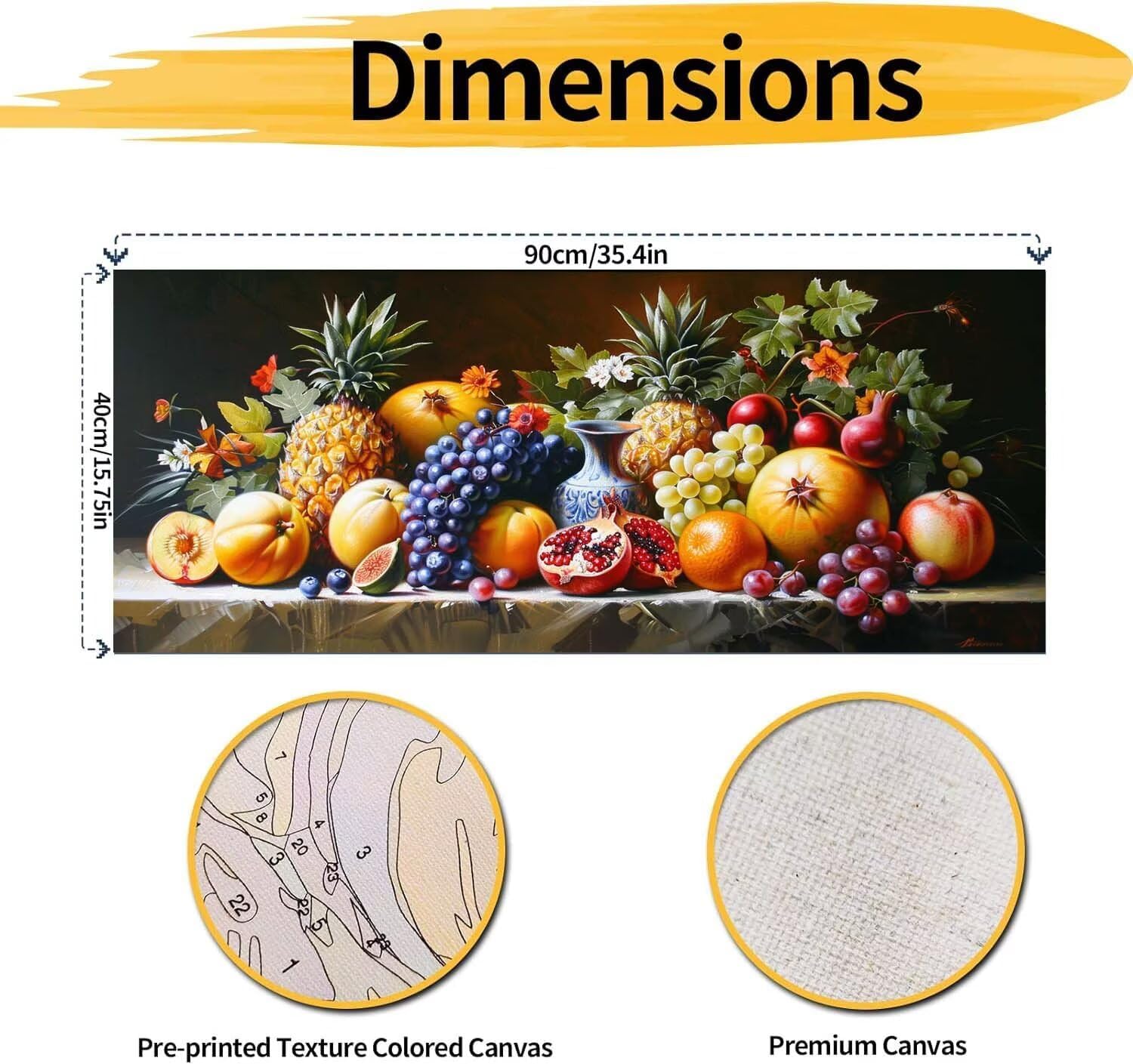 Paint by Numbers Fruit Paint by Numbers Kit for Adults, DIY Large Size 20x40in Painting Kits for Adults, Food Paint by Number Frameless, 3 Paintbrushes and Acrylic Painting Hobbies for Women V-6