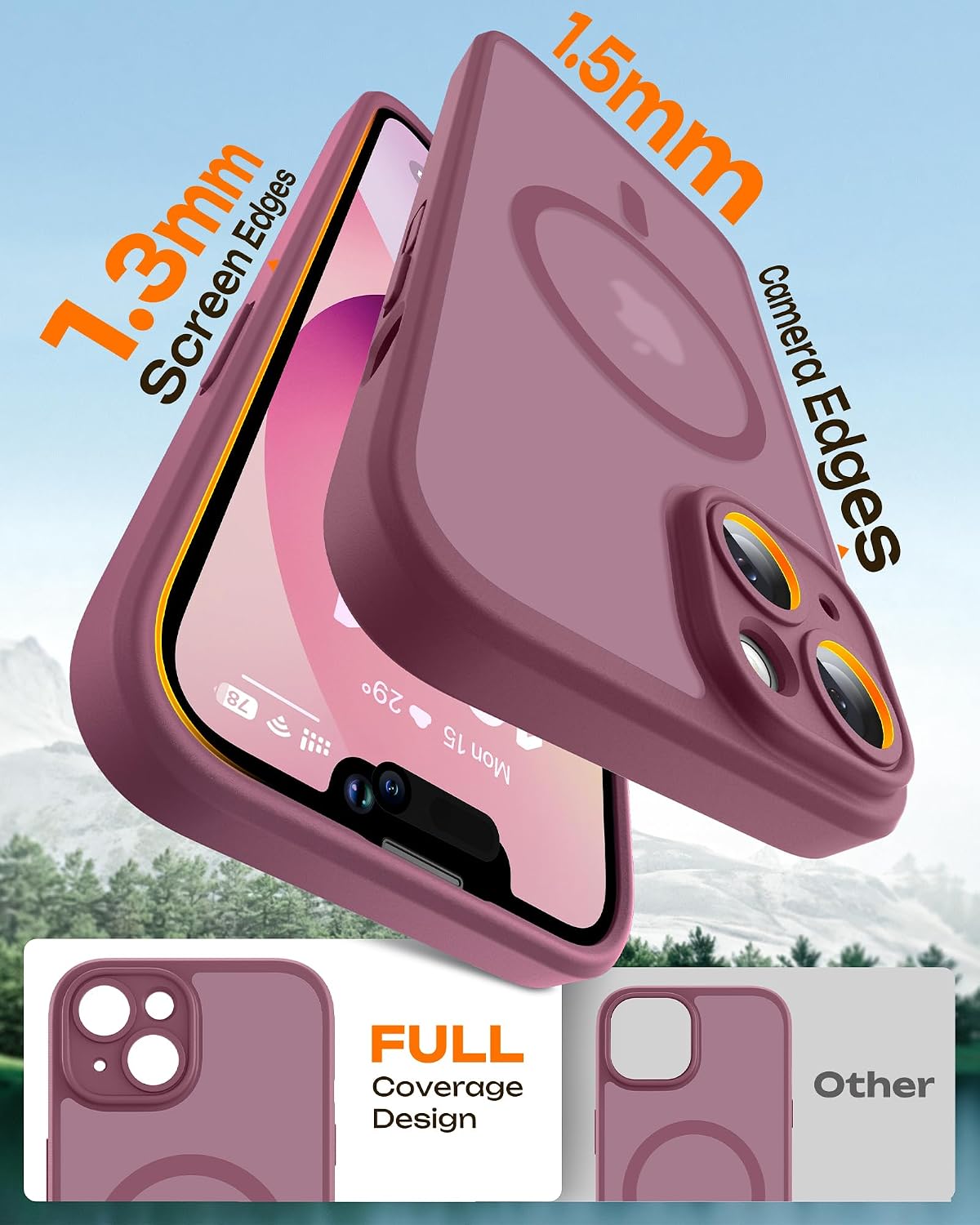  for iPhone 13 Case, Compatible with MagSafe, Plum | Built-in Magnets, Full Camera & Military-Grade Protection, Anti-Slip Shockproof Translucent Matte Back Phone Cover thumbnail