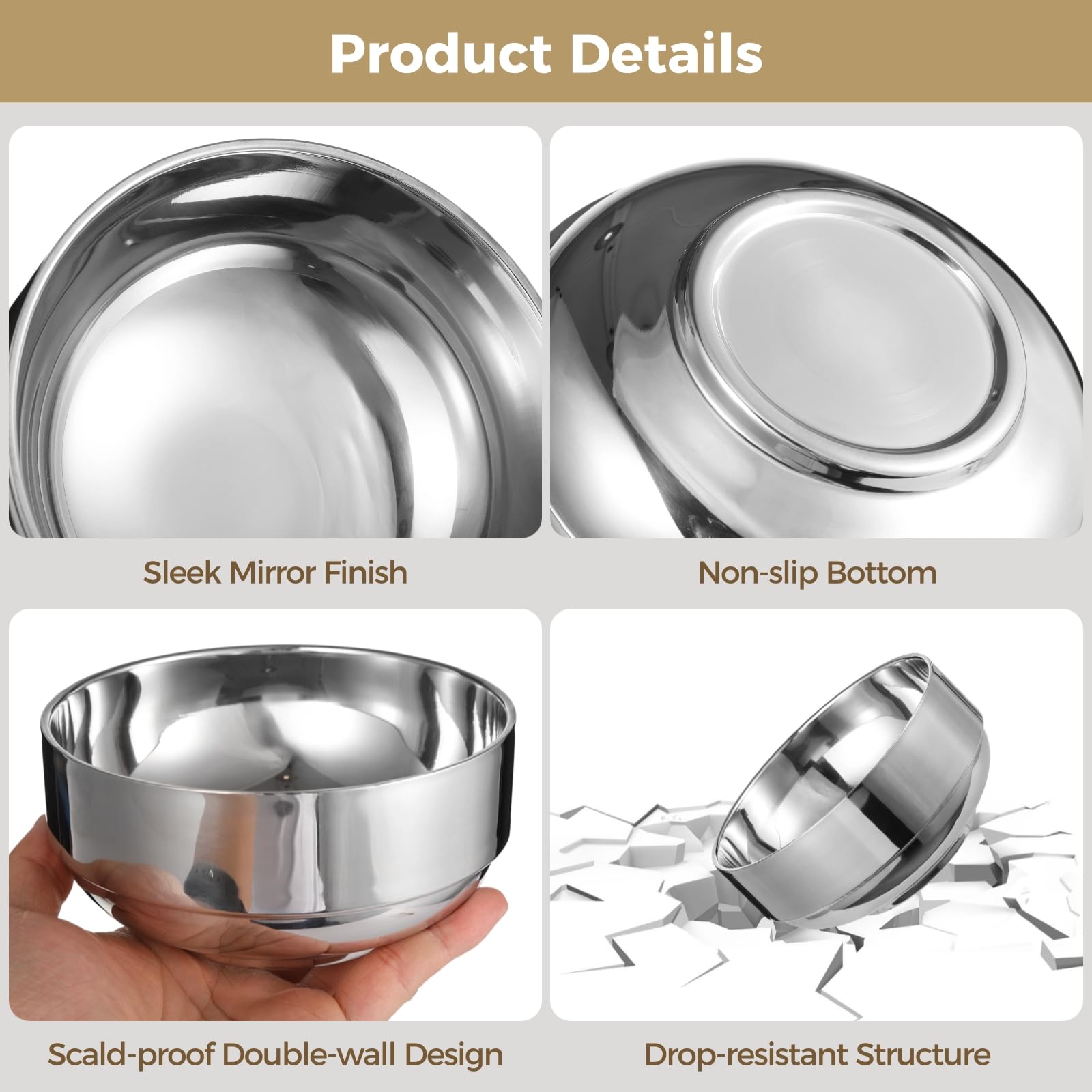 8 Stk. Edelstahl-Schalen, doppelwandig isolierte Metallschalen, robuste Schalen für Suppe und Müsli, stapelbar zum Servieren von Speisen, vielseitig für Nudeln, Dessert, Salat und Vorspeisen