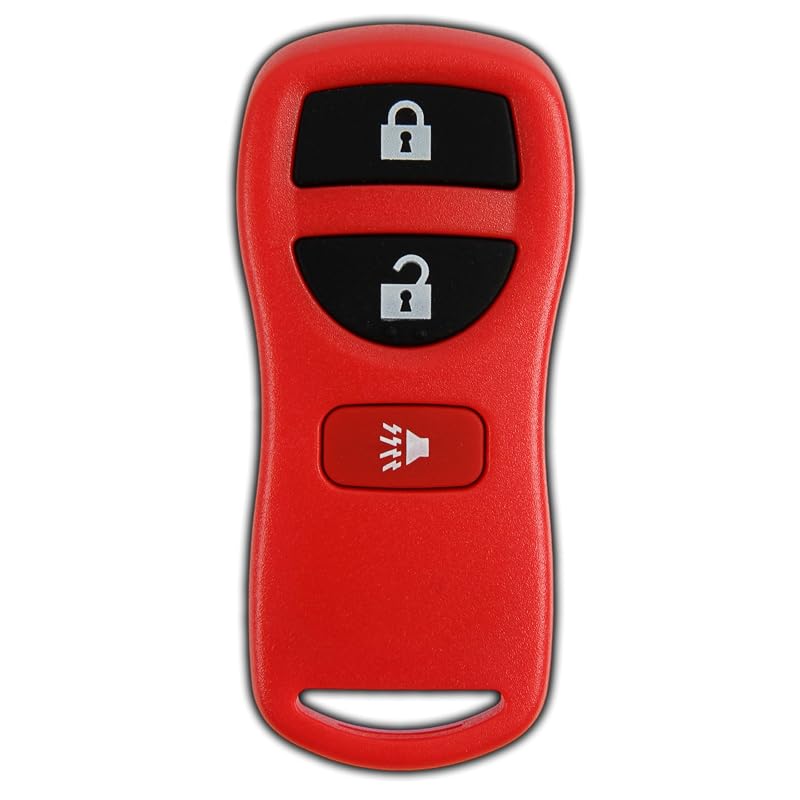 Controle remoto automotivo KeylessOption para Nissan Titan, Rogue e Infiniti, 3 botões, KBRASTU15, vermelho, com bateria e guia de programação, 1 unidade