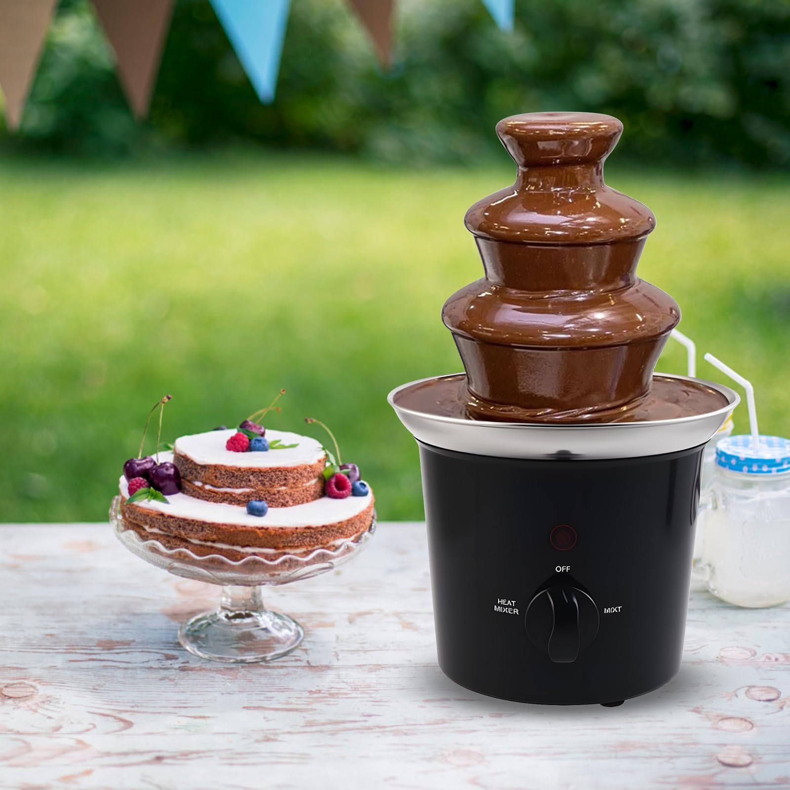 Fontana di cioccolato, 3 piani, 60 W, set di fonduta elettrica al cioccolato, in acciaio inox, set di fontane a 3 livelli, per compleanni, feste e famiglie