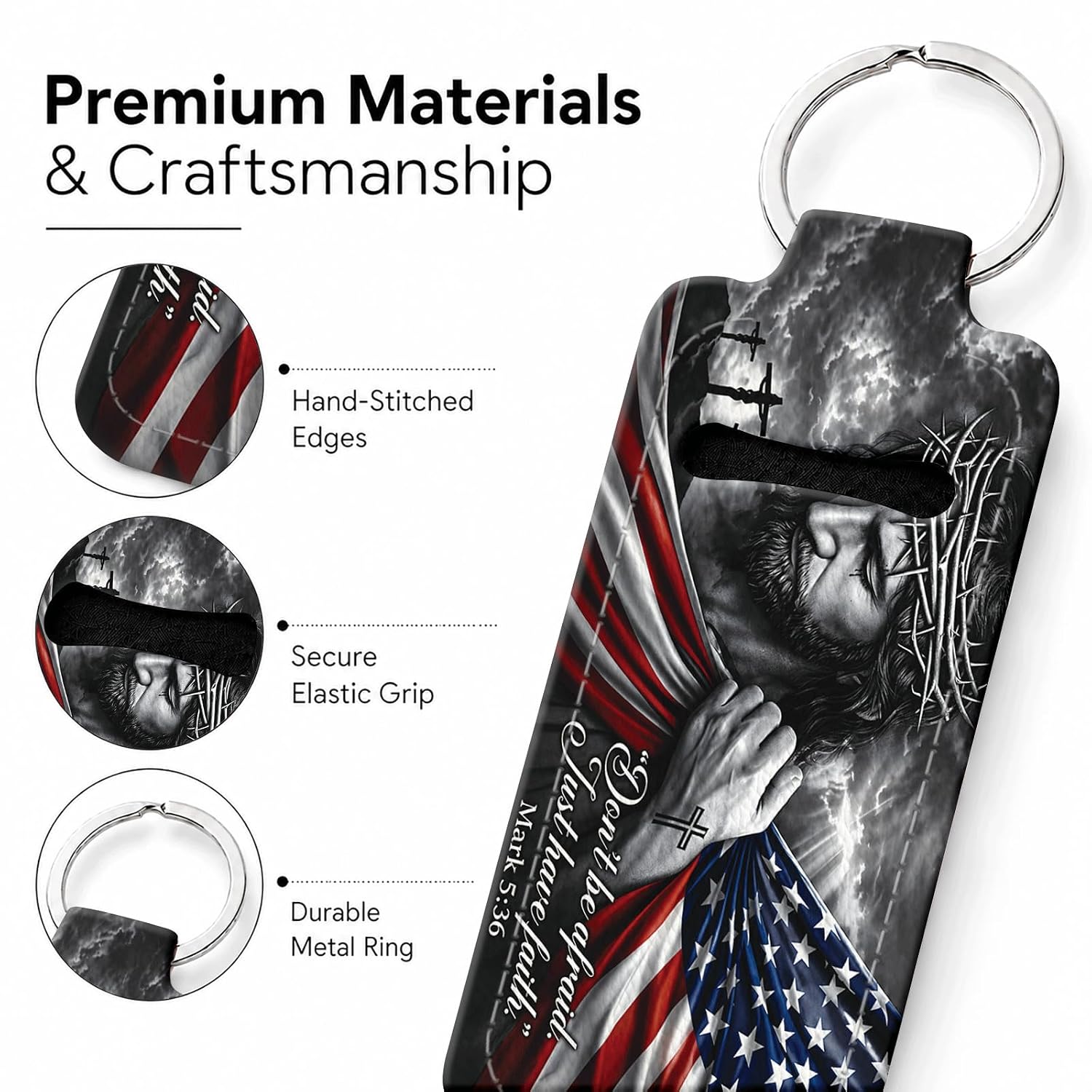 Compatible with Chapstick Holder,Personalized Lip Balm Holder Keychain, Reusable Elastic Fabric Chapstick Sleeve-Christmas Gift Idea(Jesus Christ American Flag Cross Faith) image 2