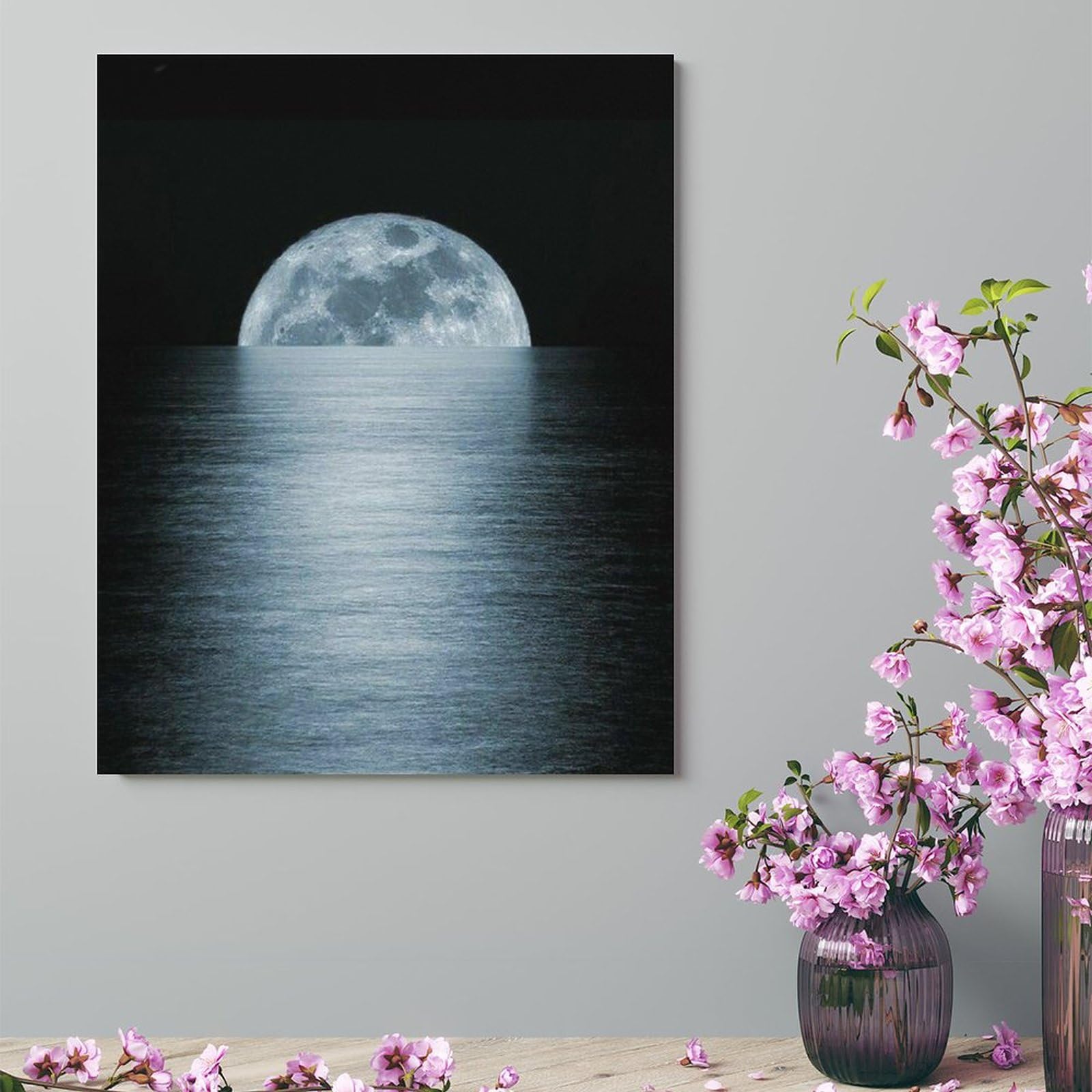 Amazon.co.jp: 絵画 夜の水面に映る月明かりインテリア 絵画 輝く水の