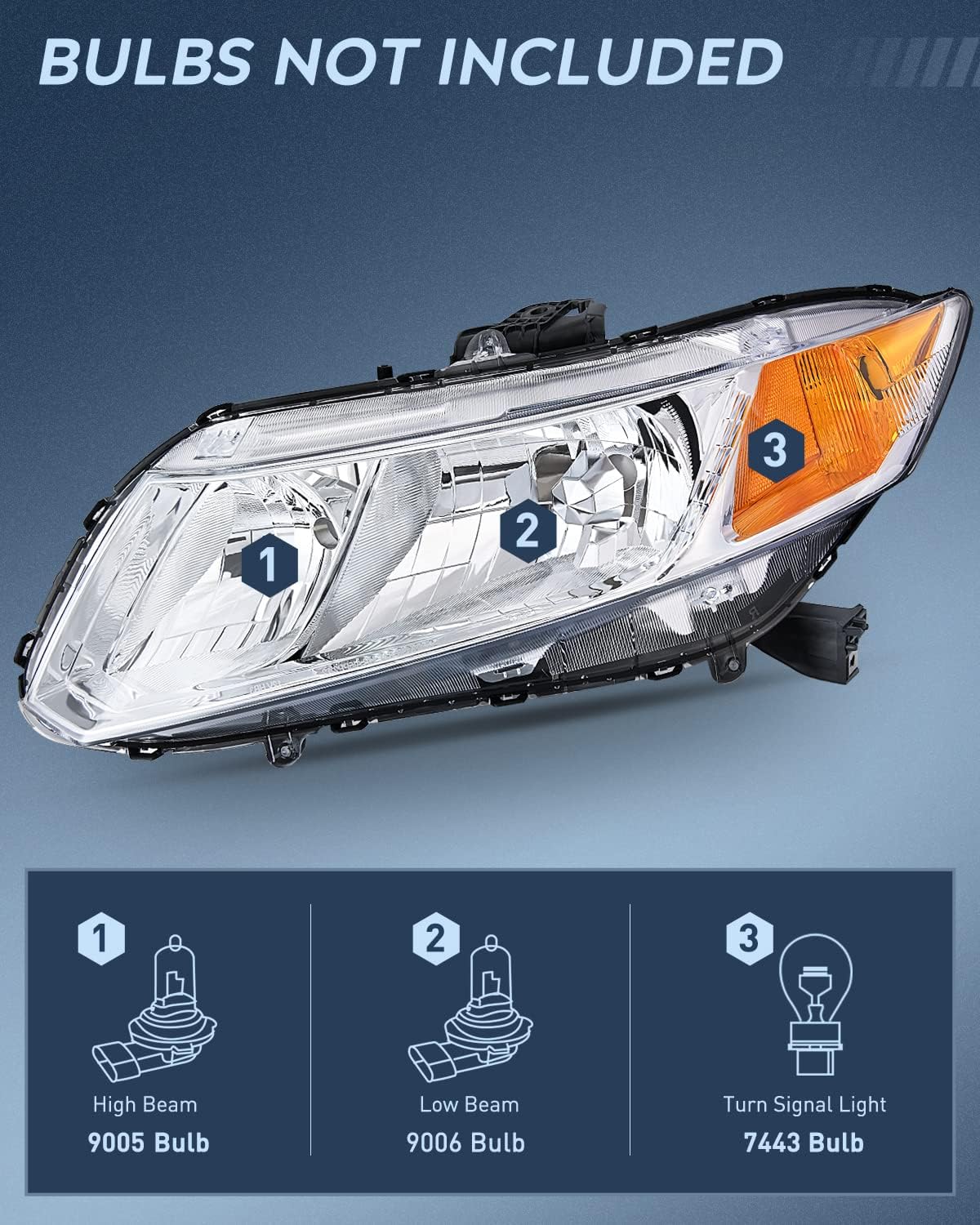 Nilight Headlights Assembly for 2012 2013 2014 2015 Honda Civic Sedan 4-Door 12 13 Civic Coupe 2-Door Chrome Housing Headlamp