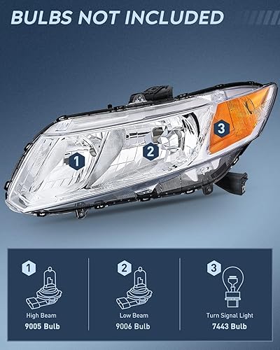 Miniatura 2 de Nilight Conjunto de faros delanteros para Honda Civic Sedan 2012, 2013, 2014, 2015, 4 puertas, 12, 13, Civic Coupe, 2 puertas, carcasa cromada, 2