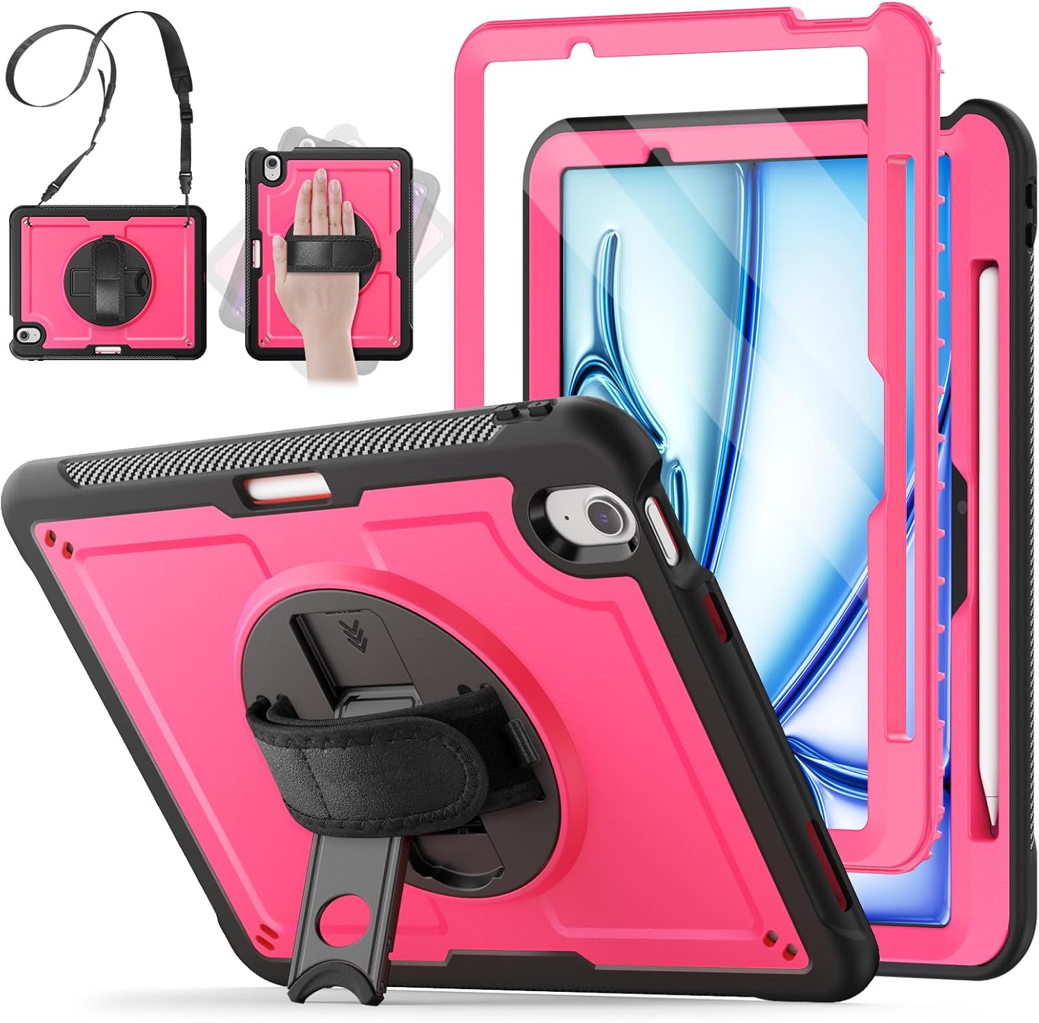 SCSVPN Case for iPad Air 11-inch M4/M3/M2 (2026/2025/2024), Full Body Shockproof Rugged Protective Slim Cover with Screen Protector, 360° Rotating Stand, Hand/Shouler Strap, Pencil Holder (Navy Blue)