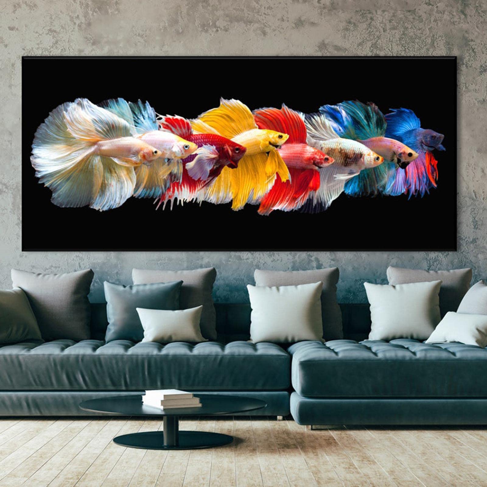 Amazon.co.jp: 抽象芸術 魚 キャンバス絵画 ウォールアート カラフル