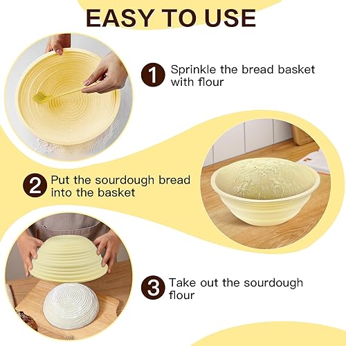 Miniatura 2 de YCQQPRO Suministros para hornear pan de masa madre, cesta de silicona gruesa a prueba de pan, kit de inicio de masa madre, herramientas de