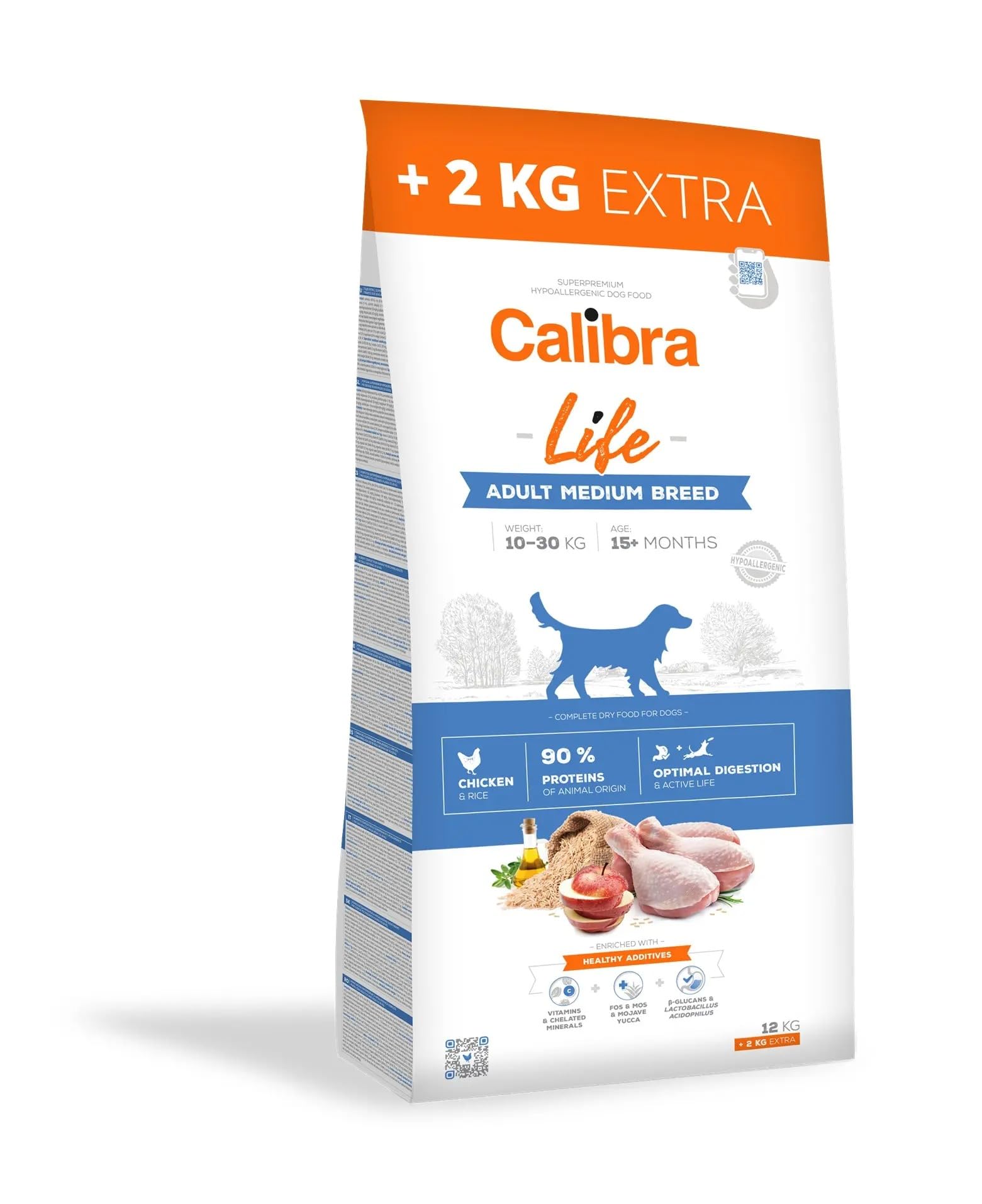 CALIBRA Dog Life Adult Medium Breed Pollo 12KG+​2KG