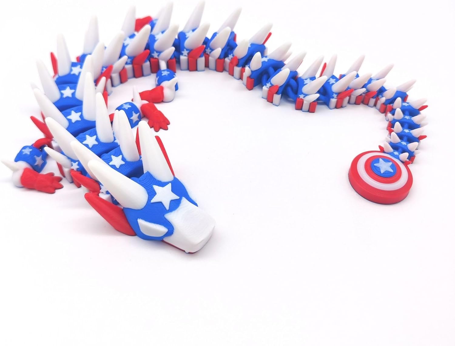 3D Printed Dragon,3D Printed Dragon Model,Flexible Articulated 3D Dragon Fidget Toy,Unique 3D Printed Animals Gift and Desktop Decoration (Blue & white-10 inch).