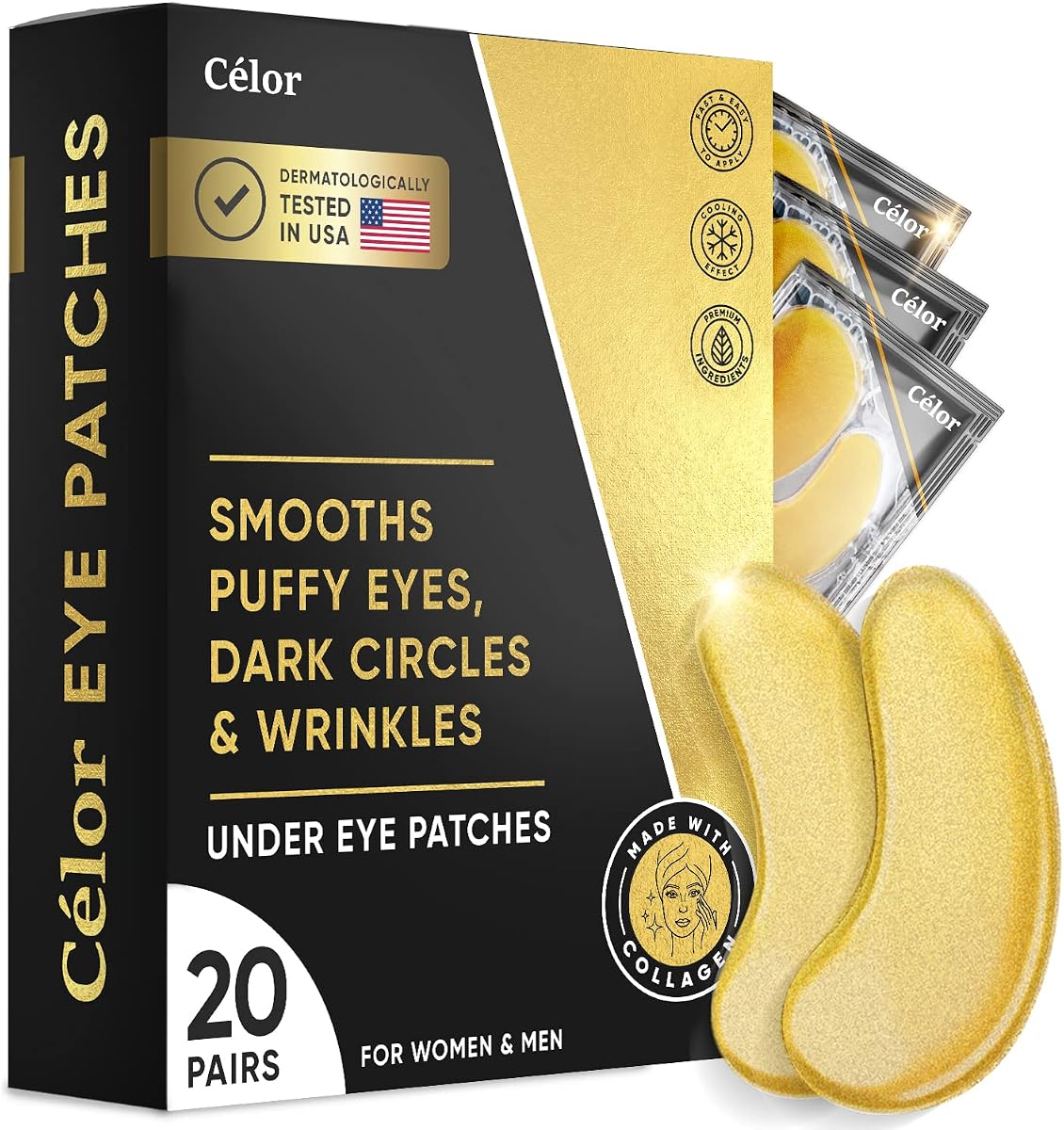 Parches debajo de los ojos (20 pares) - Parches para los ojos para ojos hinchados y ojeras - Máscara debajo de los ojos para belleza y cuidado personal - Máscara debajo de los ojos Aminoácidos y colágeno para ojeras e hinchazón de Celor
