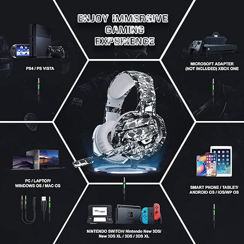 Miniatura 5 de FEIYING Auriculares para juegos con micrófono auriculares estéreo 71 de sonido envolvente PS4 auriculares de 1969in conectores de audio de 0138in