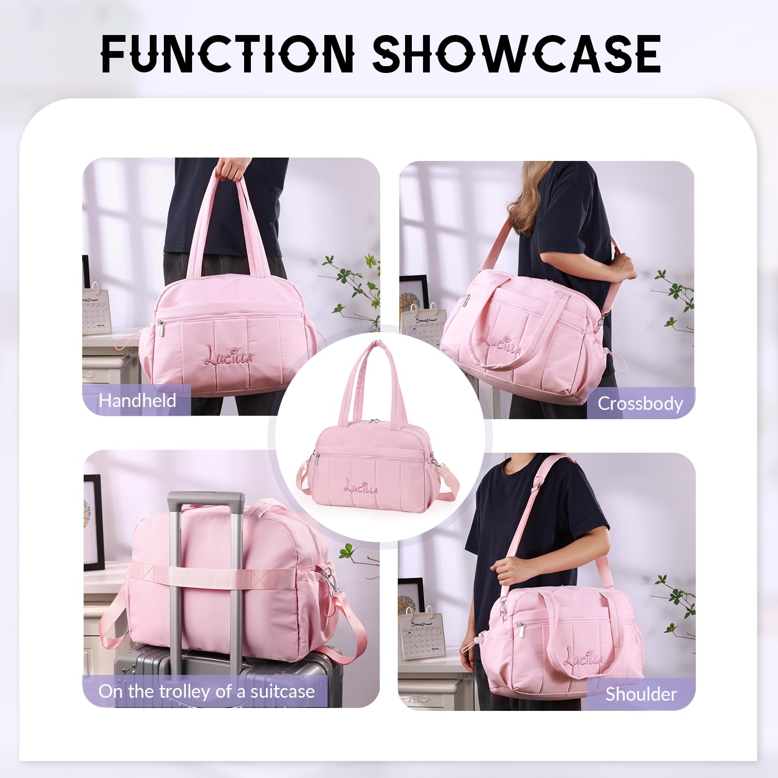 Borsa da Viaggio Personalizzata con Nome per Uomo Donna Borsa Sportiva Yoga Viaggi d'affari Grande A mano Crossbody tracolla Regalo Personalizzato (rosa)