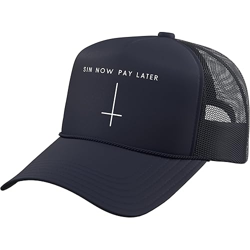Sin Now Pay Later Inverted Cross - Minimalist Satan Trucker Hat with Adjustable Mesh Back