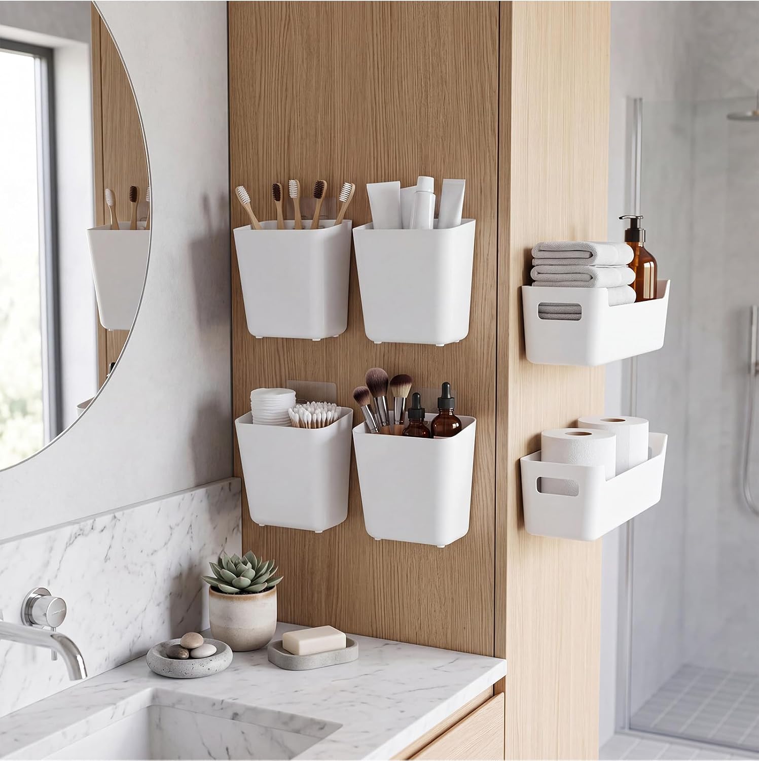 Novabright 6 Pcs Cabinet Door Organizer Adhesive Wall Mounted Organizer Bin