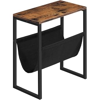 HOOBRO Side Table Narrow Bedside Table with Fabric Magazine Sling Sofa Table Suitable for Small Spaces Bedroom Living Room Office Dark Brown EUBF66BZ01