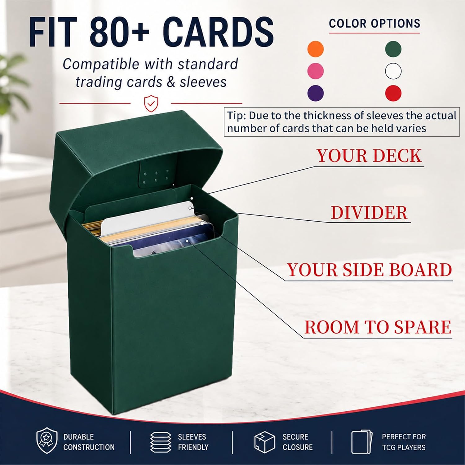 PP Card Deck Boxes Set of 8, 80+ Card Storage Case with Dividers, Trading Card Holder for Sports Cards Game Cards, Hard Shell Plastic 5mm Thick, Black Orange Pink Yellow Purple Blue (6, 6Colors) image 5
