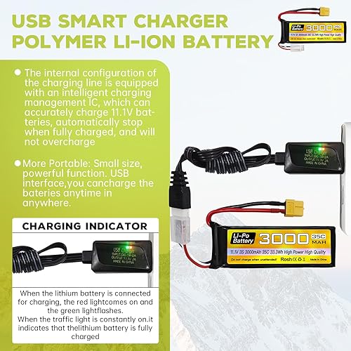 Miniatura 3 de Fytoo 3S Lipo Batería 11.1 V 3000 mAh 35C con enchufe XT60 con cable de carga USB para RC Car Truck RC Barco Quadcopter FPV Drone