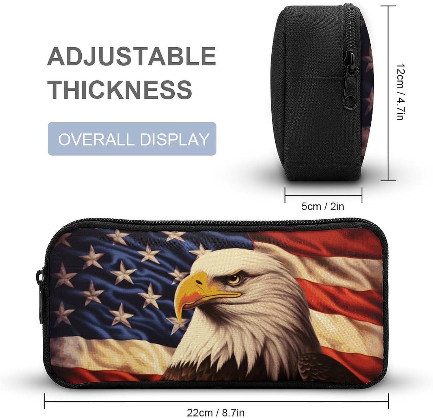 Flag And Eagle Pencil Case Large Pencil Bag with Zipper image 2
