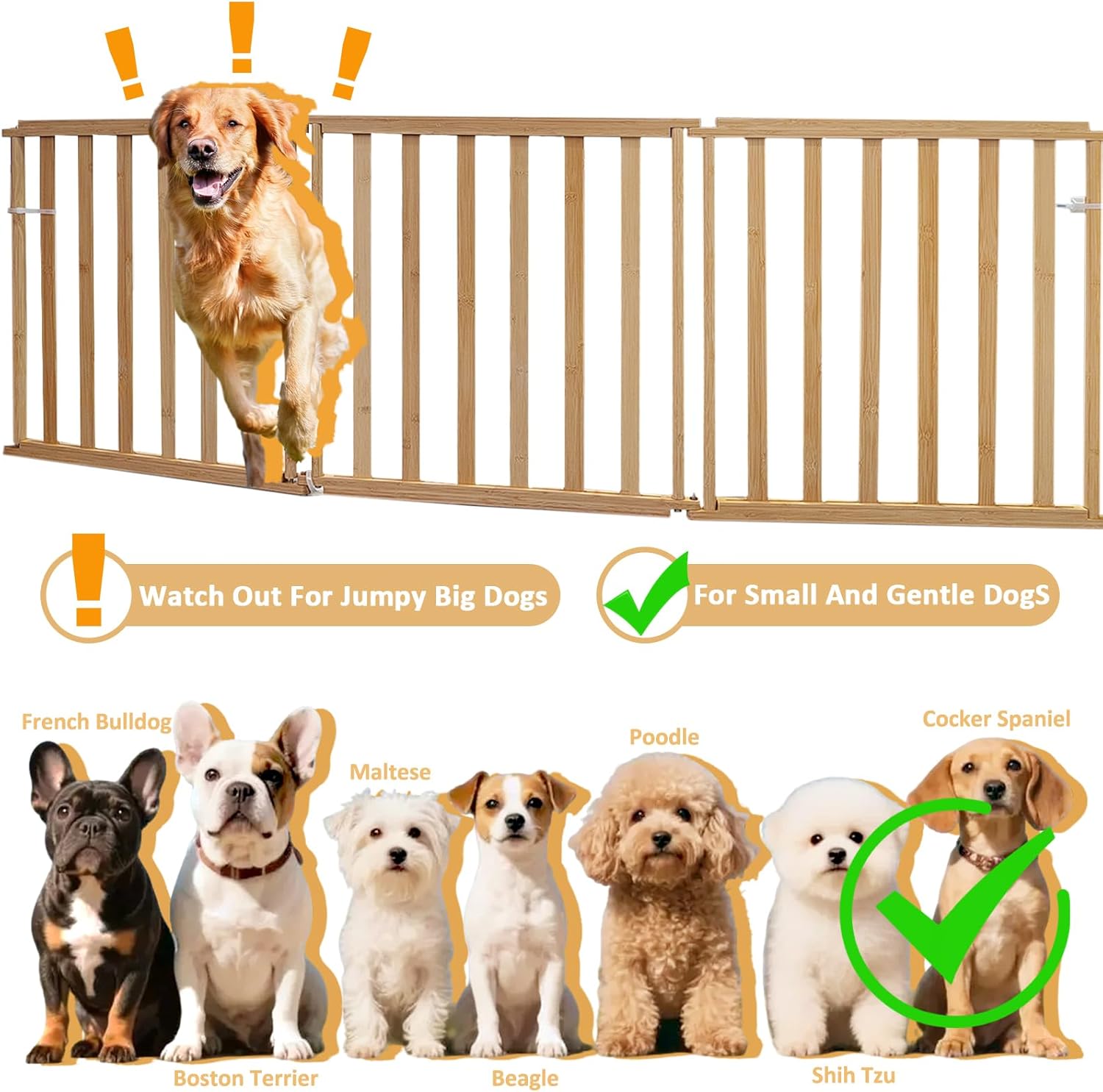Bamboo Pet Gate & Indoor Fence-Dog Gate for Stairs, Doorways Easy-Tool Installation Versatile Puppy Gate for Dogs and Small to Medium Pets (4 Panel)