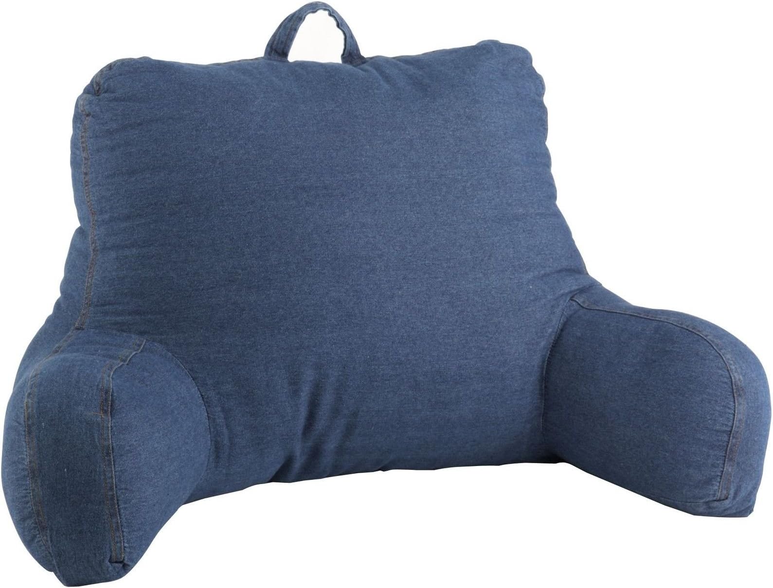 Blue Denim Bed Rest Pillow Arm Back Support Reading Watching TV Relax Lounger