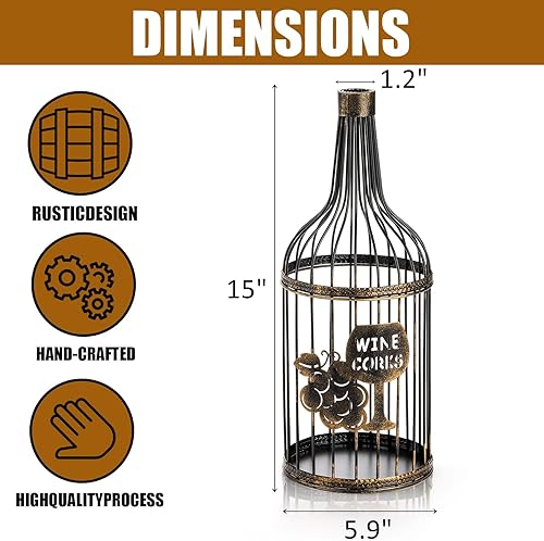Vista 2 de ZOOFOX Soporte de corcho de vino de metal, contenedor de corcho de vino de metal grande, regalo decorativo de almacenamiento de corcho de mesa